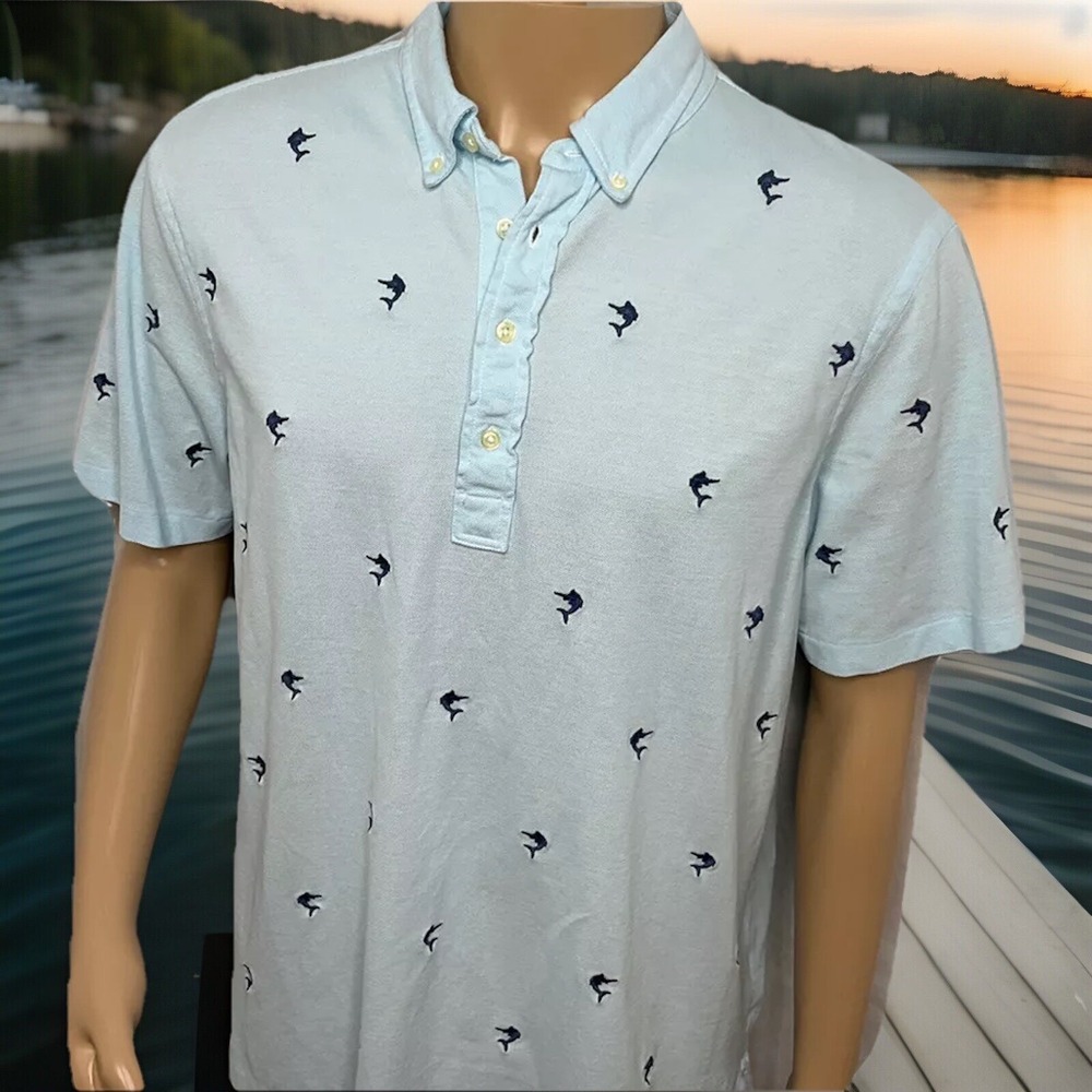 Polo Ralph Lauren Knit Oxford Shirt Mens XL Embroidered Marlin Fish Short Sleeve